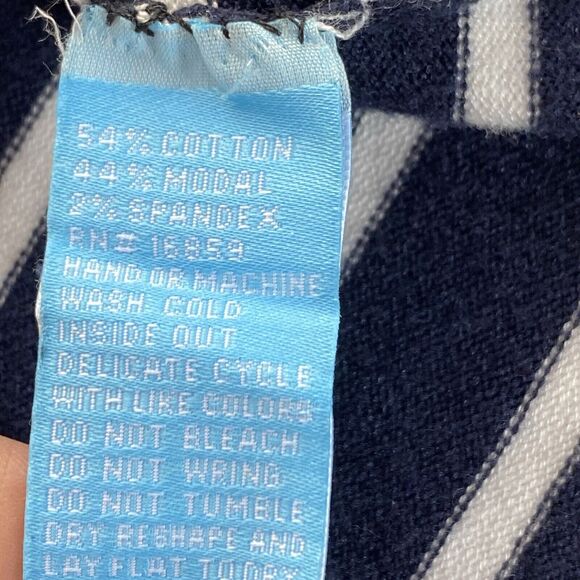 J. McLaughlin Sweater Size XS Navy Blue White Striped Lightweight Top Classic - Picture 6 of 7